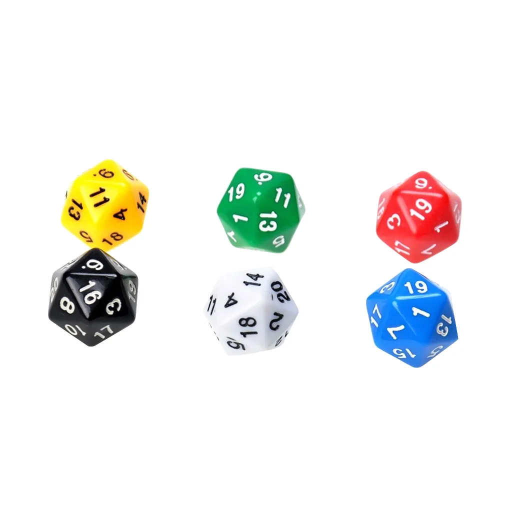 6 Pcs D20 Gaming Dice Twenty Sided Die RPG D&D Six Opaque Colors