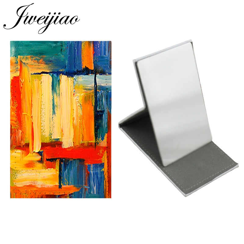 Best of Youhaken Abstract Painting Art Image Stainless Steel Table Desktop Mirror Folding Leather Makeup Beauty Travel Purse Mirror PT26 Reviews & Tips