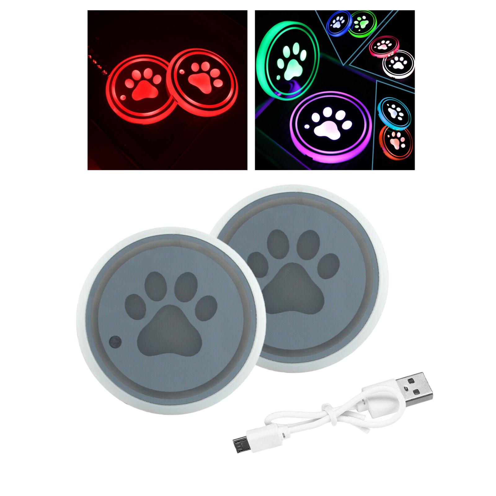 2Pcs Car Logo LED Cup Pad Holder Light USB Charging Mat Luminescent Cup Pads