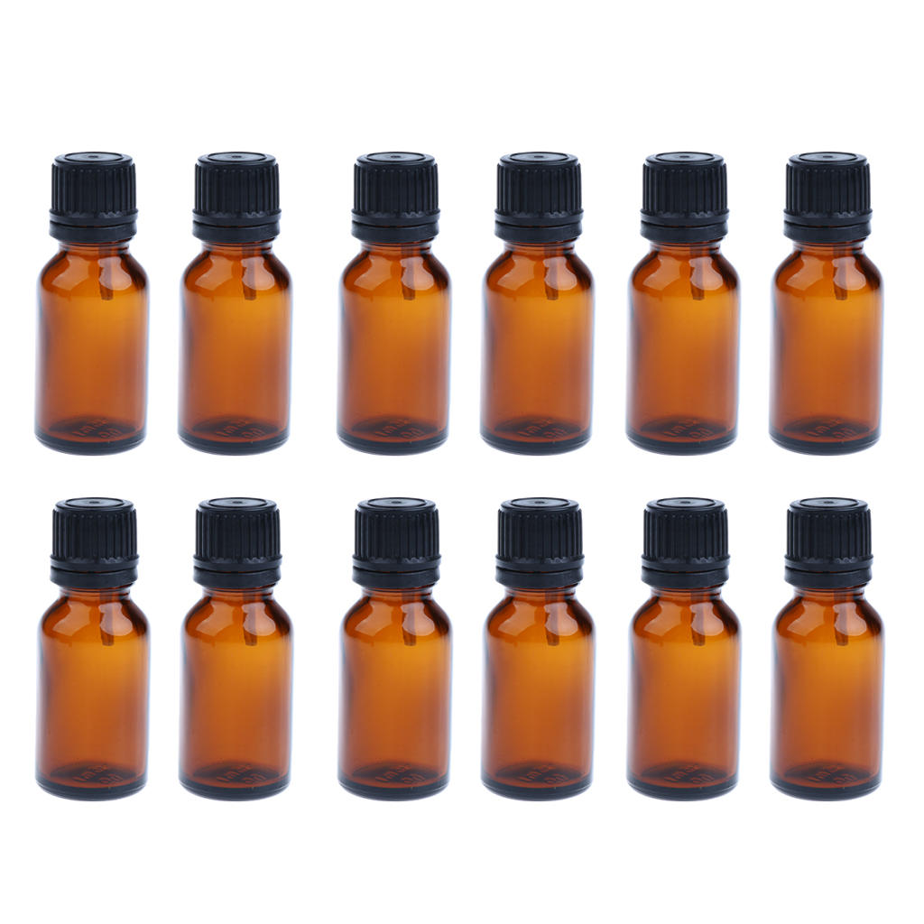 12pcs Essential Oils Glass Amber Empty Brown Bottles Cosmetic Container with Euro Reducer Dropper - 10ml/ 15ml / 20ml