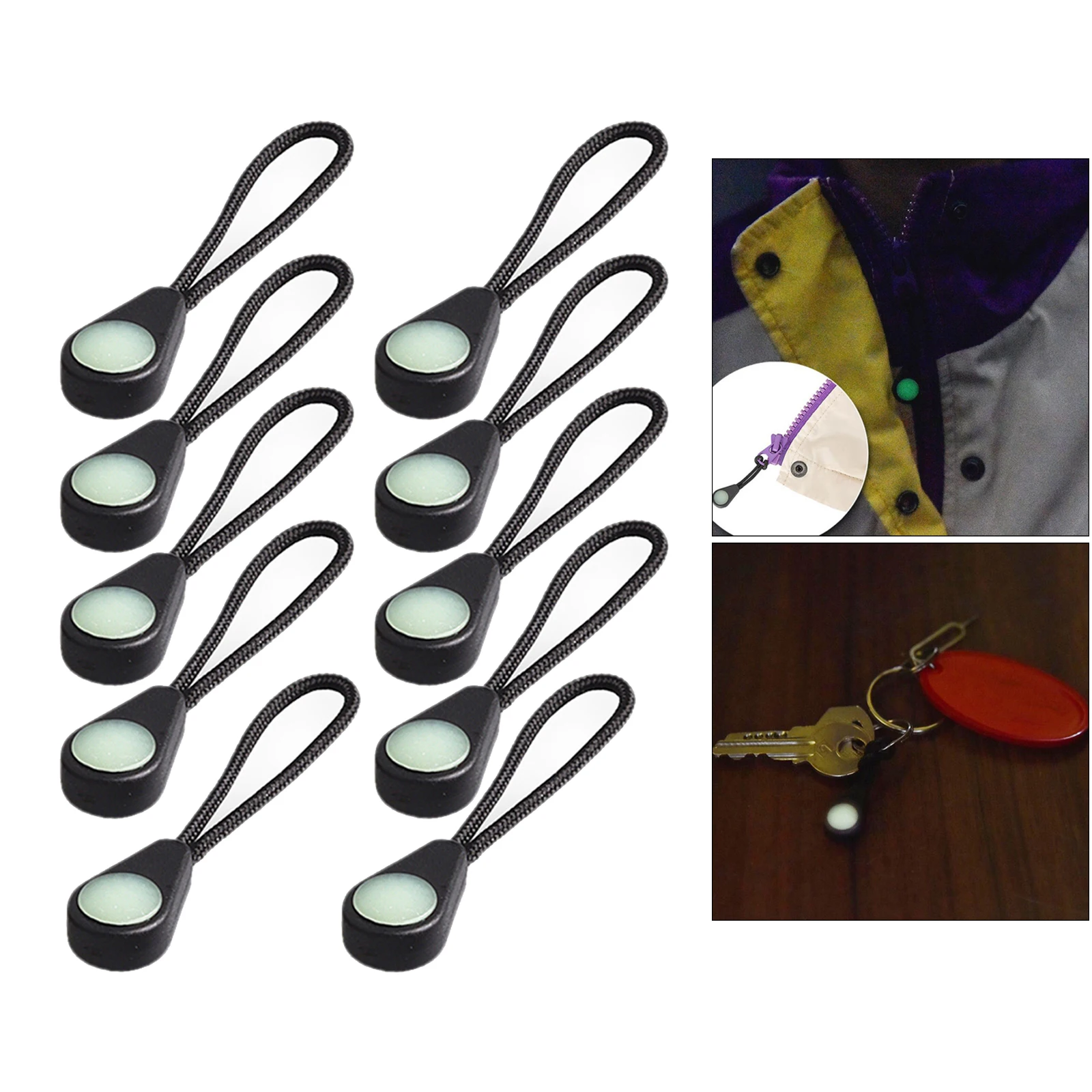 10Pack Luminous Zipper Puller Cord Zipper Tags Extension Zip for Luggage