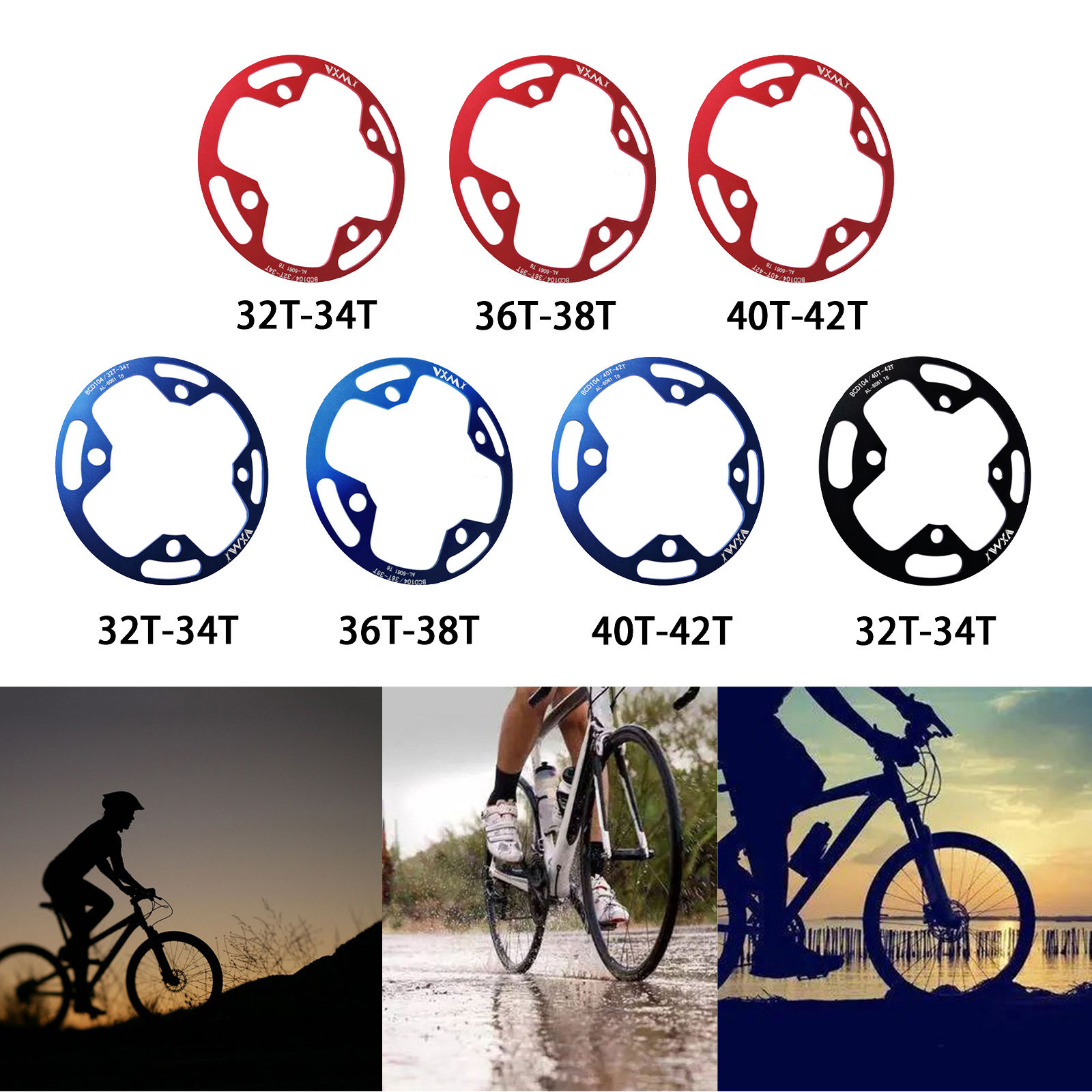 Mountain Bike Chainring Guard 104 BCD Aluminum Alloy Chain Ring Protector Cover for 32~34T 36~38T 40~42T Chainring Sprockets