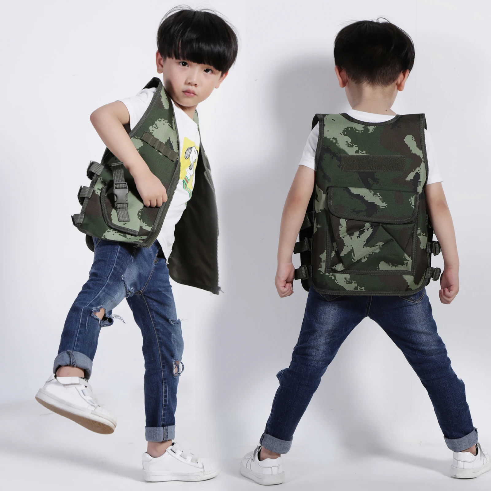 Kids Tactical Vest Holster Waistcoat Assault Gear Army Plate Carrier Outdoor Boys Camping Hunting Combat Games Training Vest