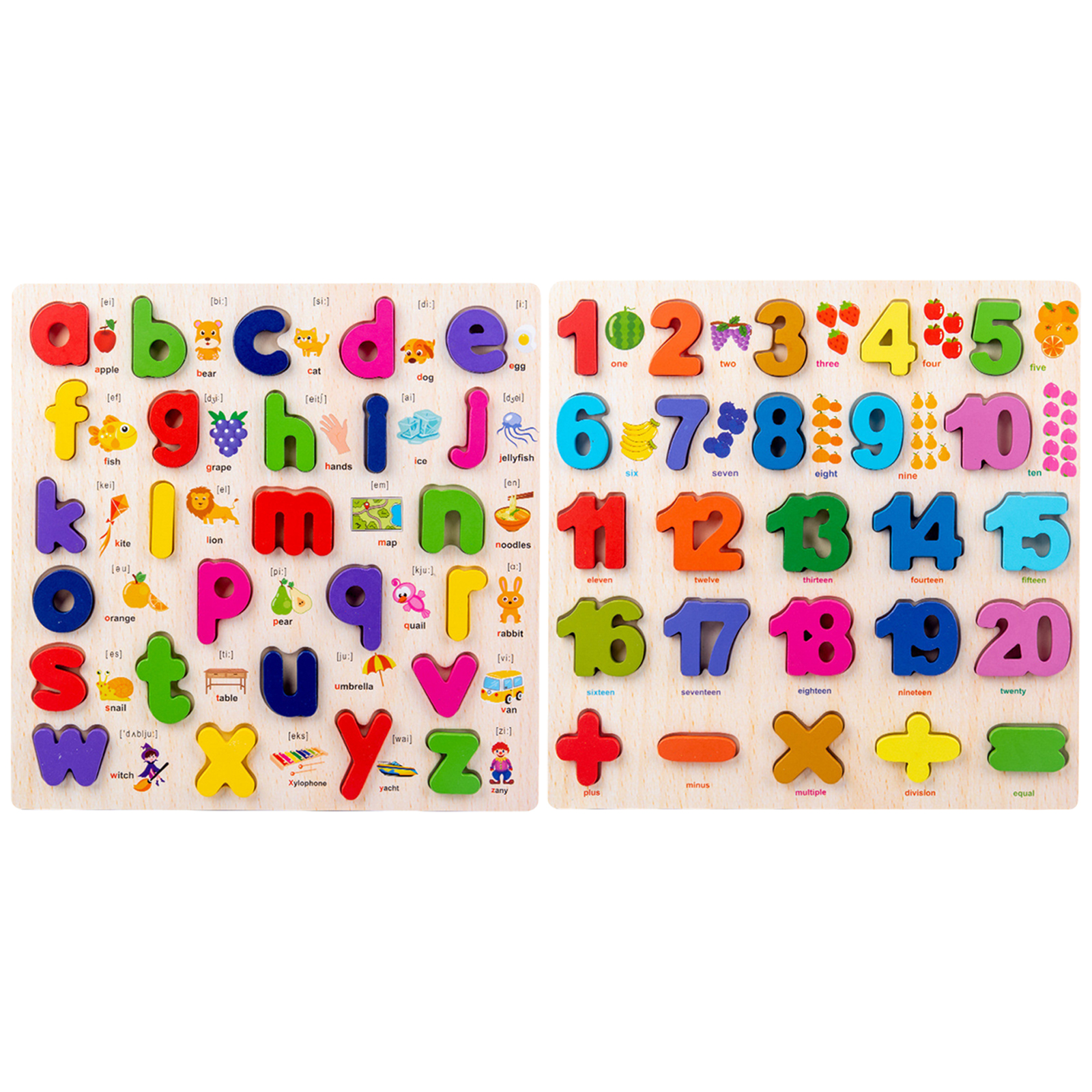 Wooden Alphabet Number Puzzle Developmental Montessori Learning Board for 3 4 5 Years Old Kids