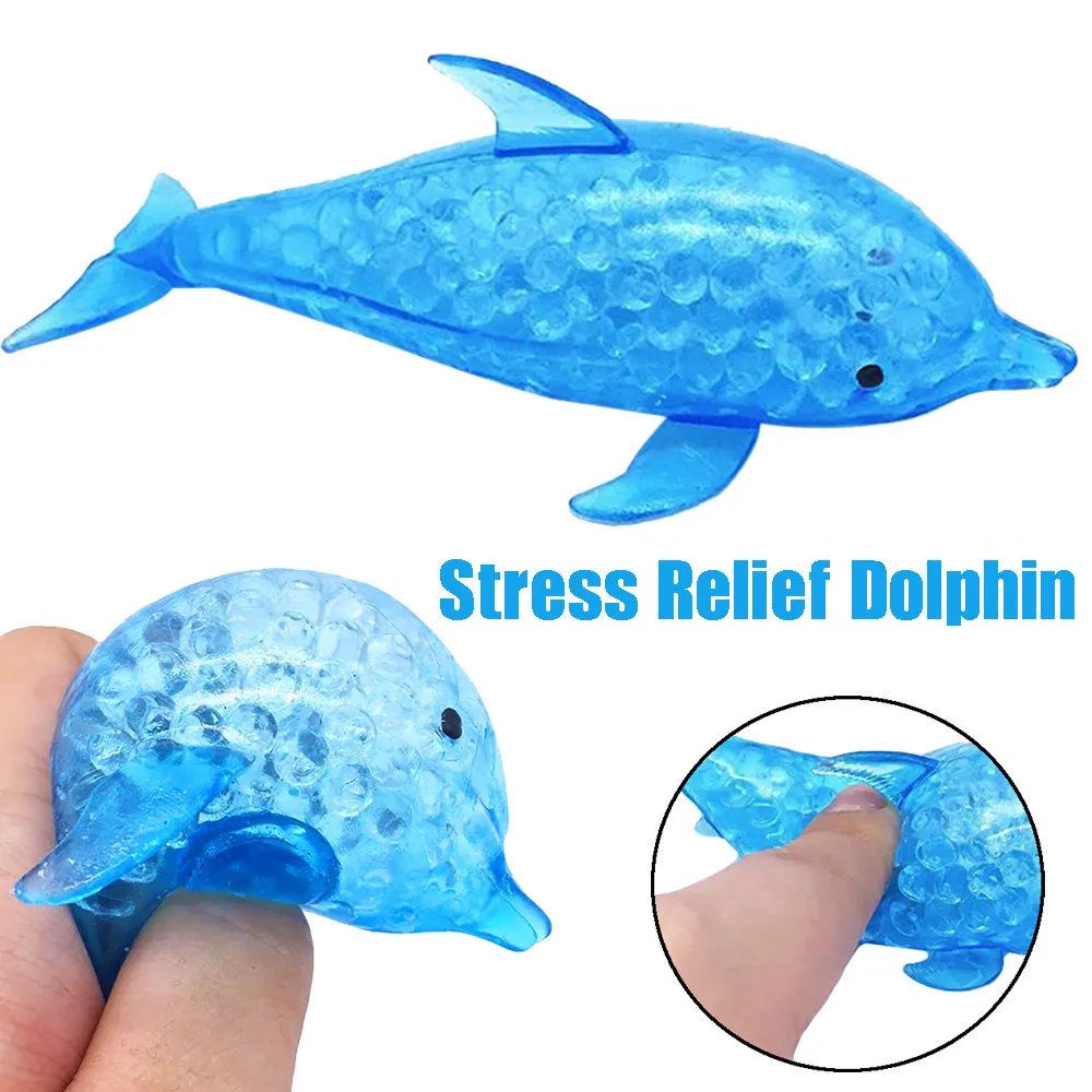 1 Pc Novelty Bead Filled Stress Fruit Ball Hand Wrist Squeeze Shark Dolphin Banana Bulb Bubble Rubber Colorful Beads Squeezing Relief Funny Vent Adult Kids Toy Gift,Random Color