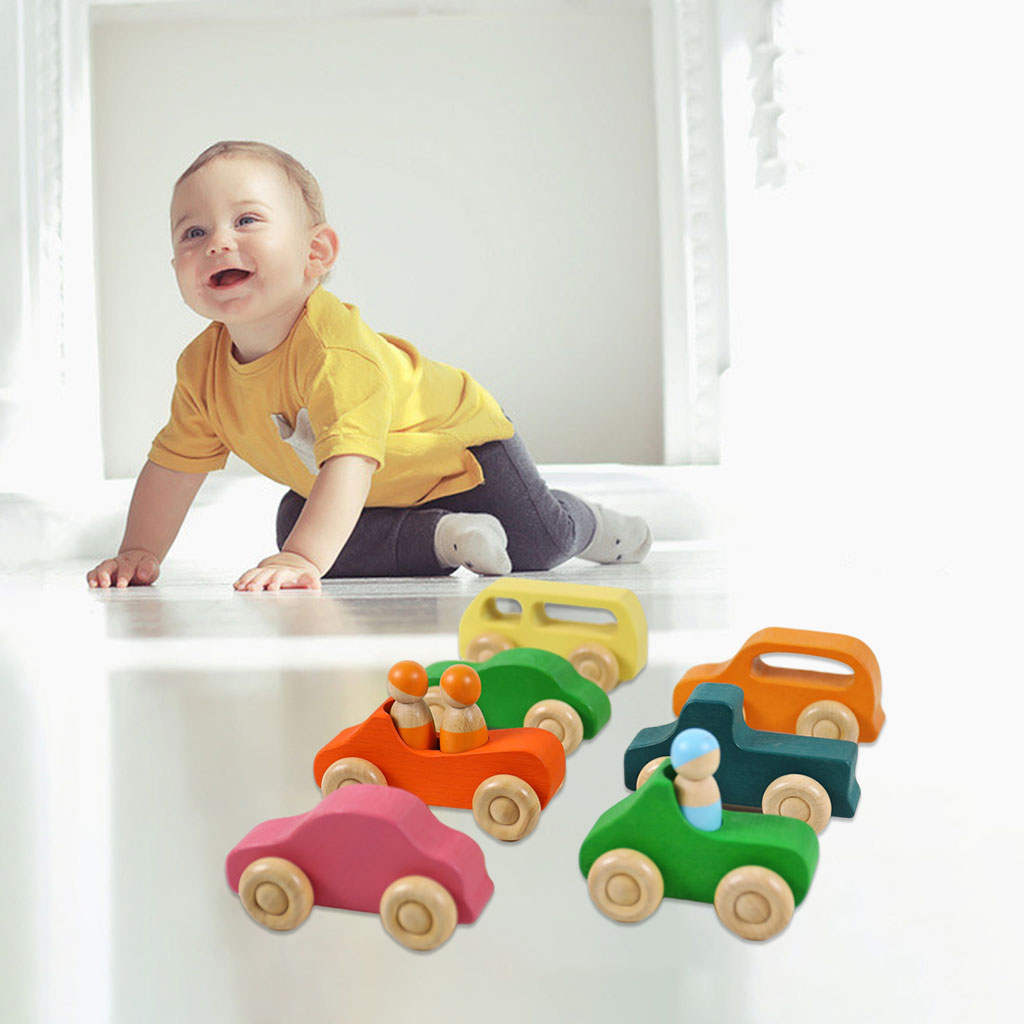 10x Cars Bright Colors Smooth Surfaces Wooden Toy Building Blocks for Early Learning Cultivate Self-Confidence