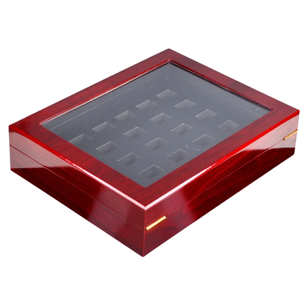 Wide Slot Grids Championship Heavy Ring Wooden Display Box Storage Case 