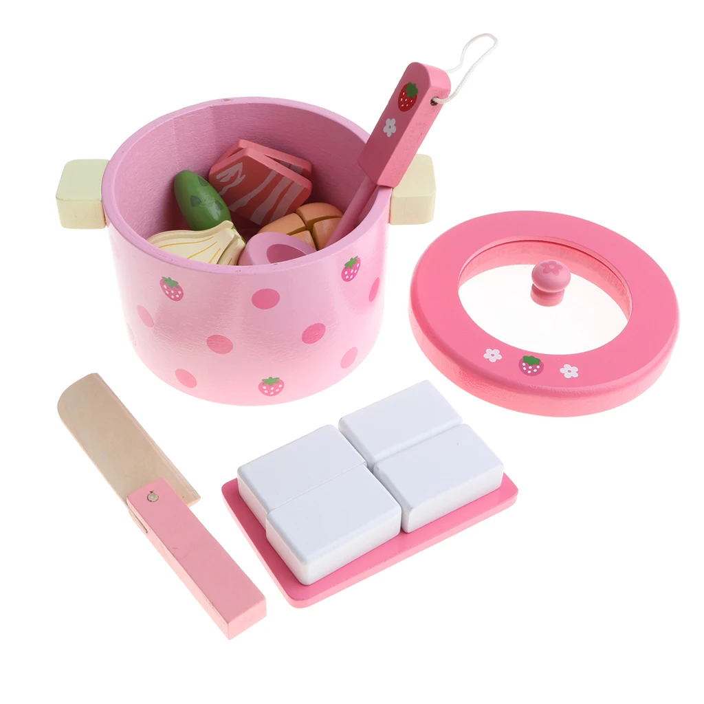 Kids Wooden Vegetable Hot Pot Strawberry Toys Wooden Toys Play Food Pretend Play 