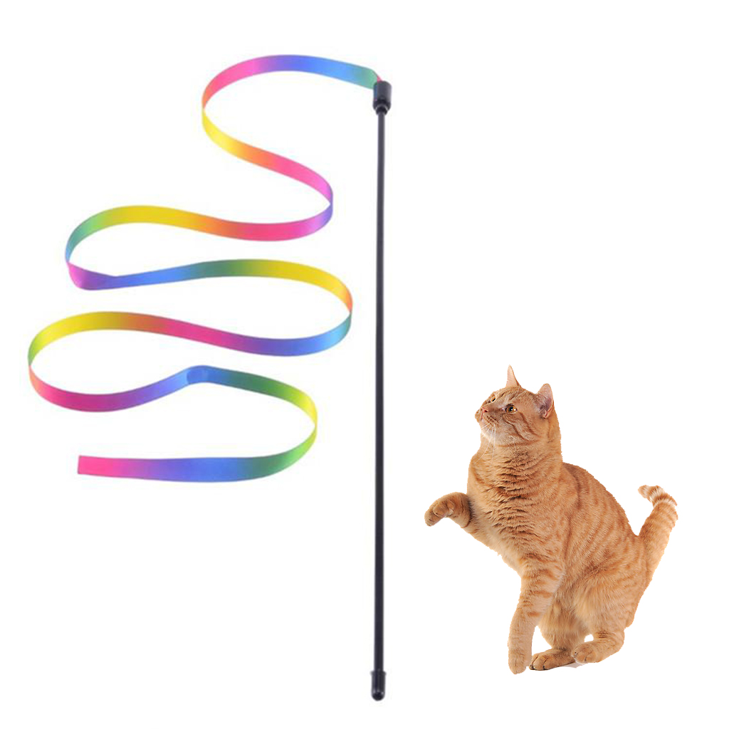 Rainbow Cat Wand String Interactive Stick Toy Kitten Ribbon Charmer Training