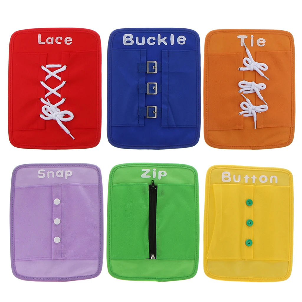 6pcs Kids Learn To Zip Button Snap Buckle Tie Lace Up Educational Toy Props 