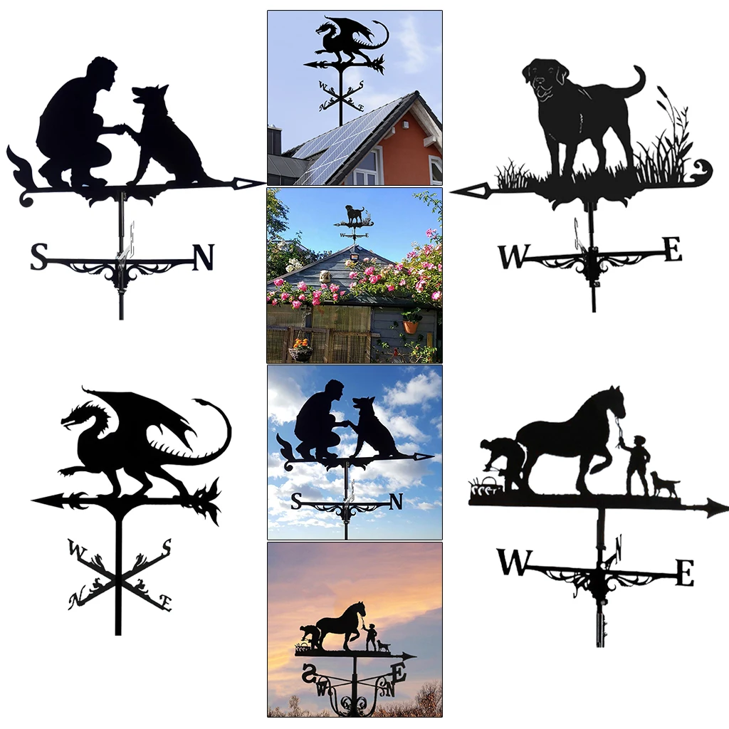 Iron Weather Vane Wind Direction Outdoor Garden Stake Farm Roof Mount Direction Indicator Kit Decor