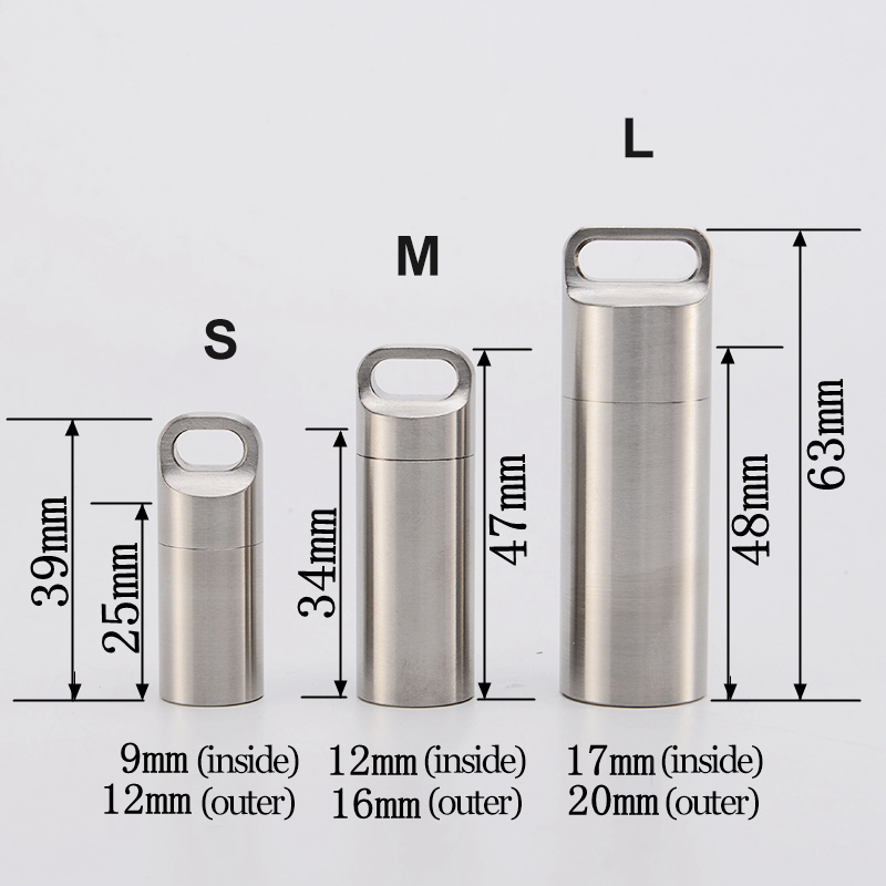 Chaveiro de remédio à prova d'água, porta-comprimidos de aço inoxidável
