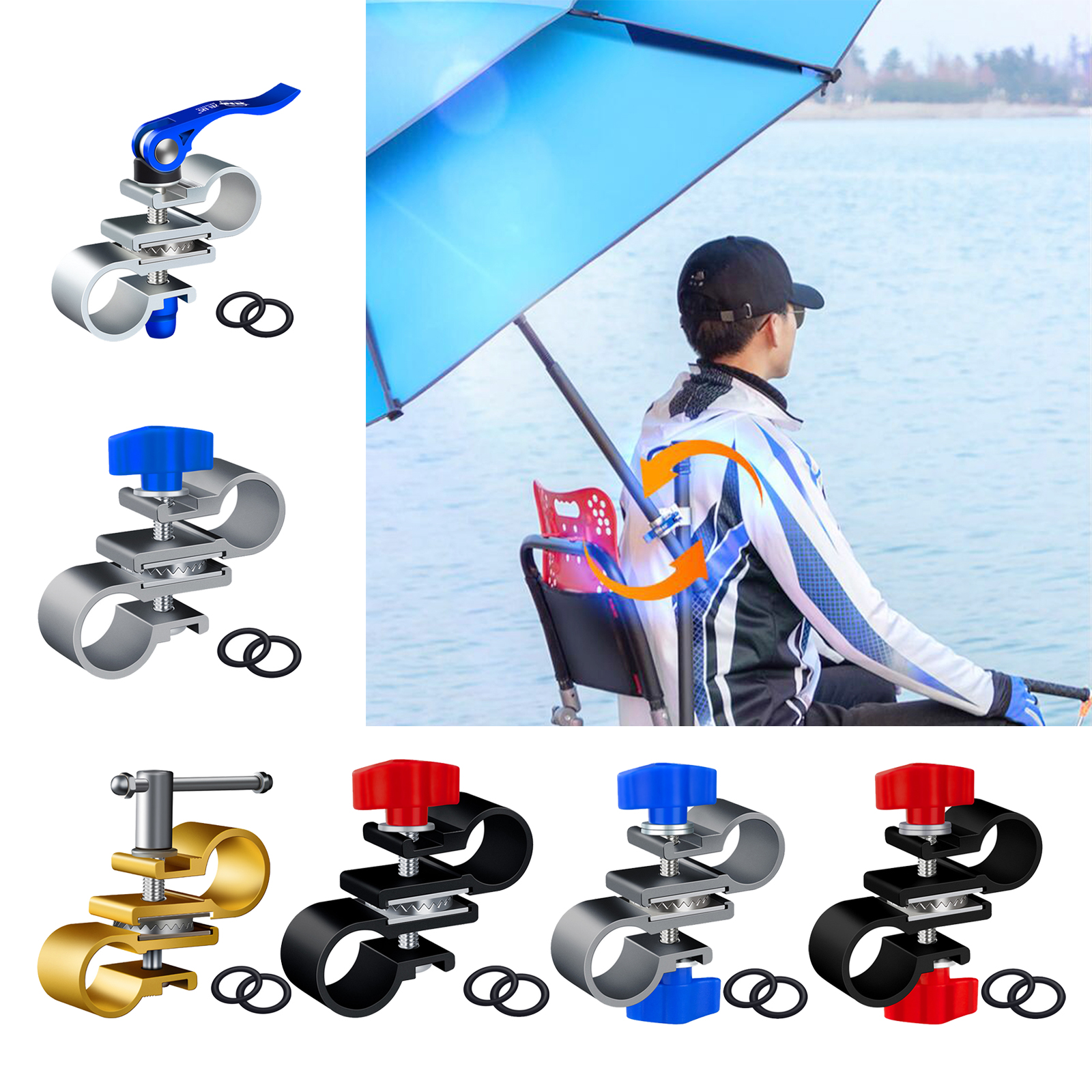 Fishing Umbrella Stand Holder Connector Fixed Clip Deck Anti-Rust Clamp Portable Accessories Removable for Fishing Chair