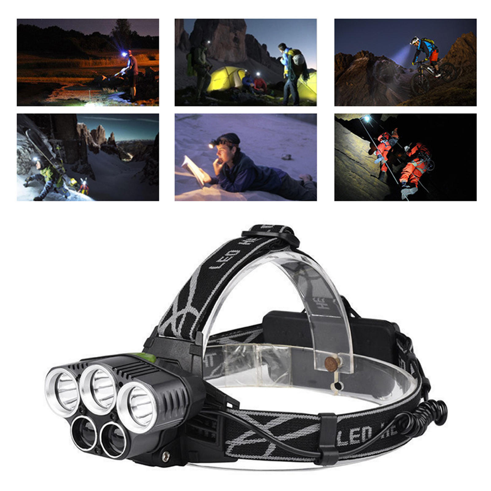 Lightweight USB Rechargeable 6 Modes Headlamp Head Flashlight for Camping Running Fishing Hiking Kids Climbing