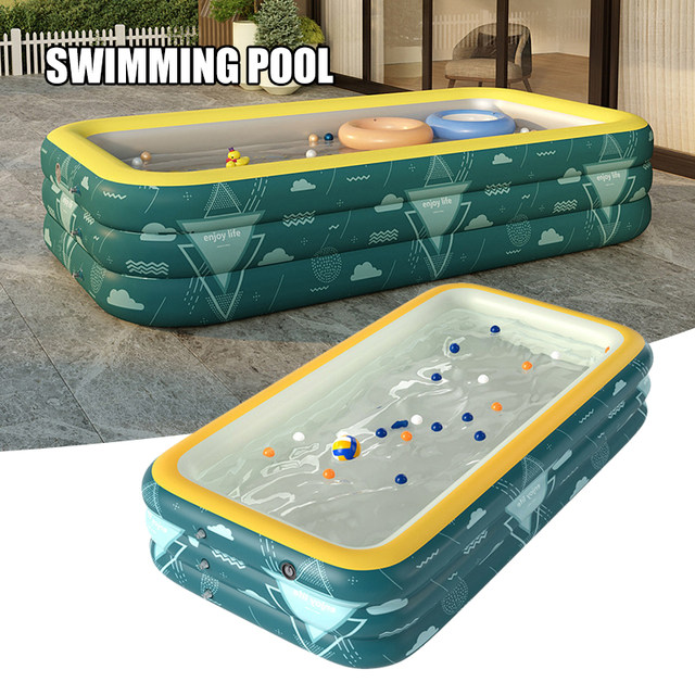 RGRE Deluxe Comfort Inflatable Pool 142"x79"x24", Family Inflatable Swimming Pool, Rectangular Blow Up Pool For Kids, 0.4mm Thicker Family