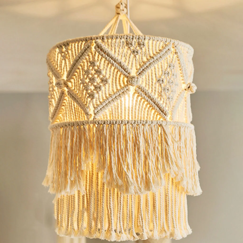 Nordic Macrame Woven Tapestry Lampshade Boho Hanging Lamp Cover Ceiling Pendant Light for Home Bedroom Chandeliers Decorative