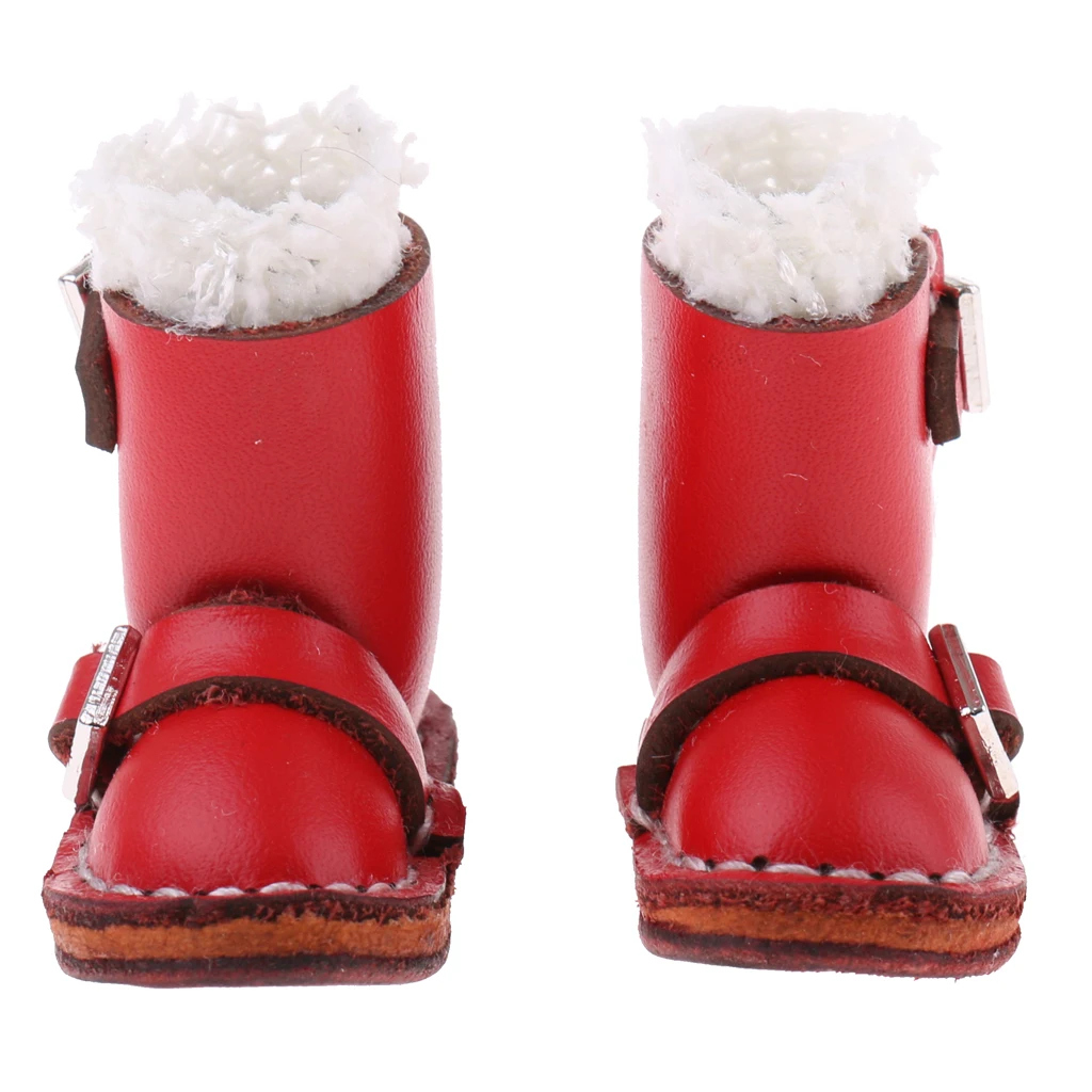 Handmade Fashion Shoes Red PU Leather Winter Boots for 1/6 Blythe Doll