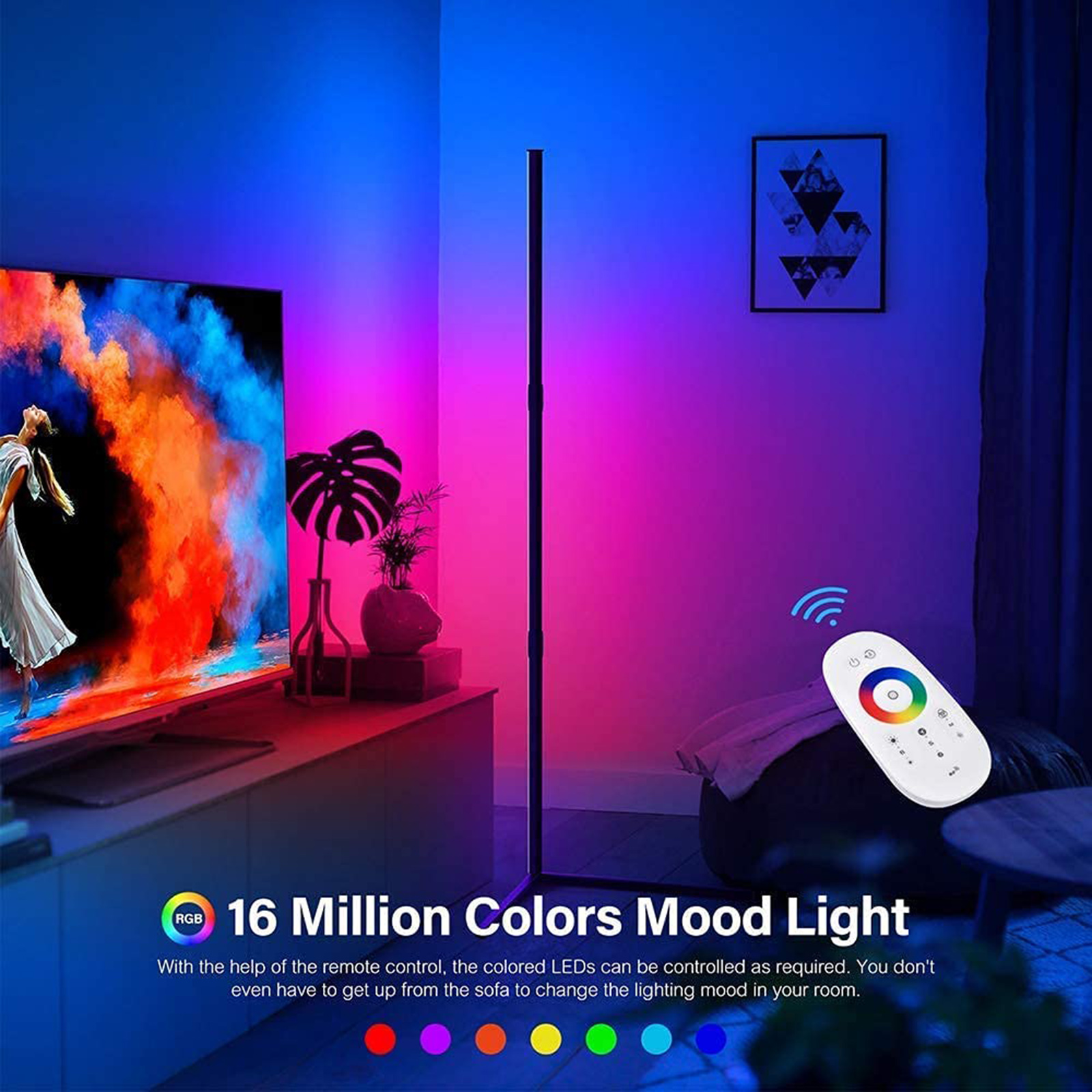 Modern Corner Floor Lamp Led RGB Room Decoration Colourful Standing Intelligent for Living Bedroom Decor Night Light with Remote