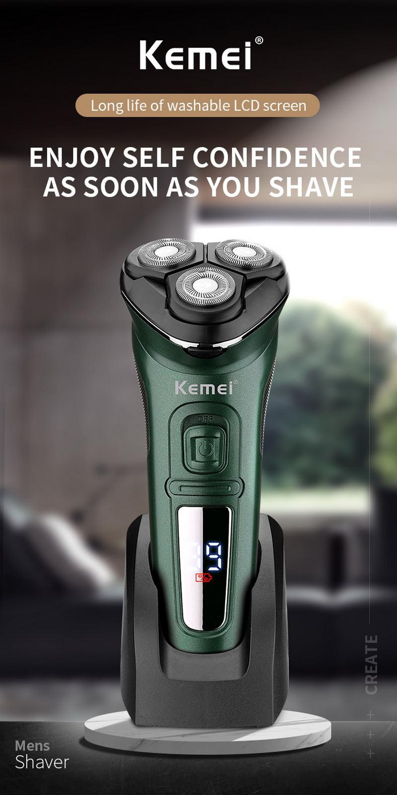 Aparador de Pêlos Cuidados com o Rosto Máquina de Barbear Kemei Barbeador Elétrico Recarregável Barba Lavável Navalha Flutuante Men Usb 1 Barbeadores elétricos