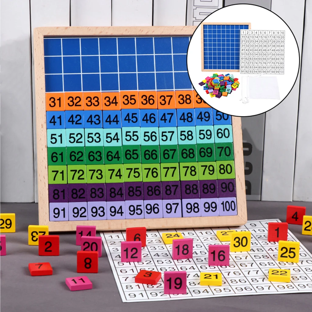 Math Learning Toy Montessori 1-100 Numbers Hundred Board Counting for Kids