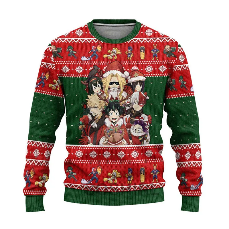 Fashion Anime Ugly Christmas Sweatshirt Cool Harajuku 3d Fashion Pullovers Winter Hip Hop Streetwear My Hero Academia Men Hoodie