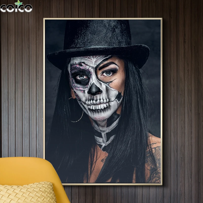 Halloween Day of the Dead Face Lady Canvas Prints Painting Wall Art Poster 5PCS 