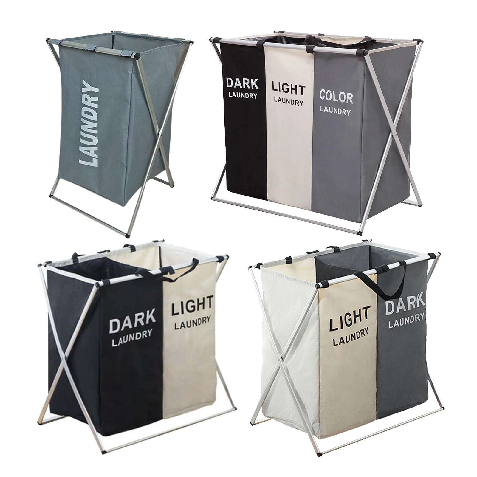 3 Sections Foldable Basket Hamper Laundry Wash Clothes Dirty Storage Bag Bin 
