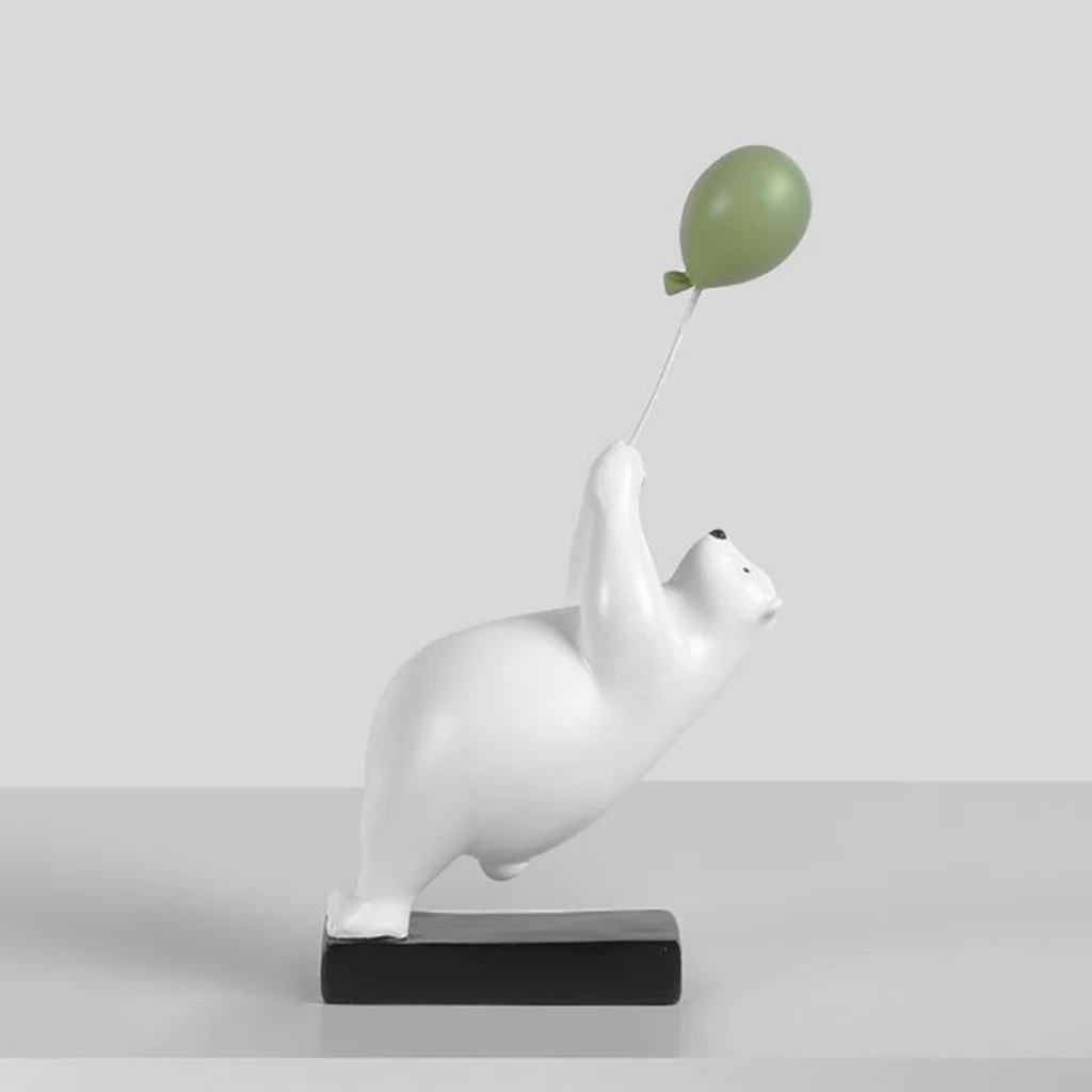 Home Resin Balloon Polar Bears Figurines Furnishing Animal Ornament Sculptures for Boy Kids