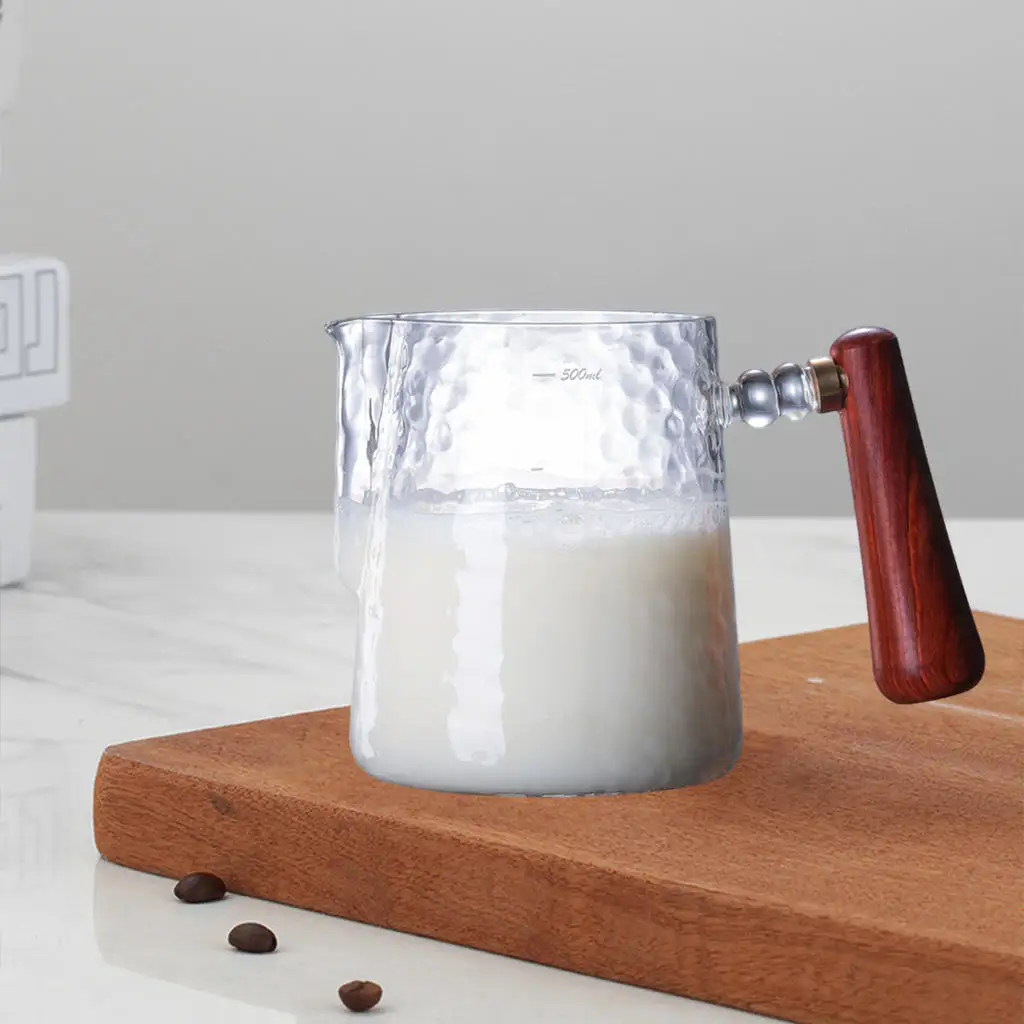 Glass Milk Frothing Jug Cream Steam Coffee Garland Cup Decorating Cup Jug Latte Frothing Art Jug for Barista Espresso Cappuccino