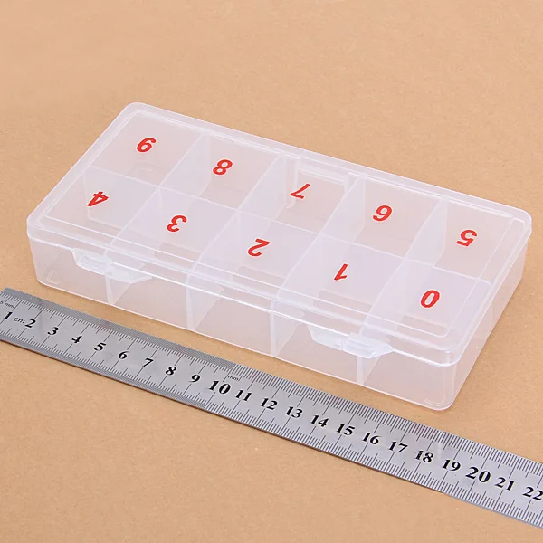 10 Cells Fake Nail Art Tips Beads Gem Storage Case Box Holder Organizer W/ Marks