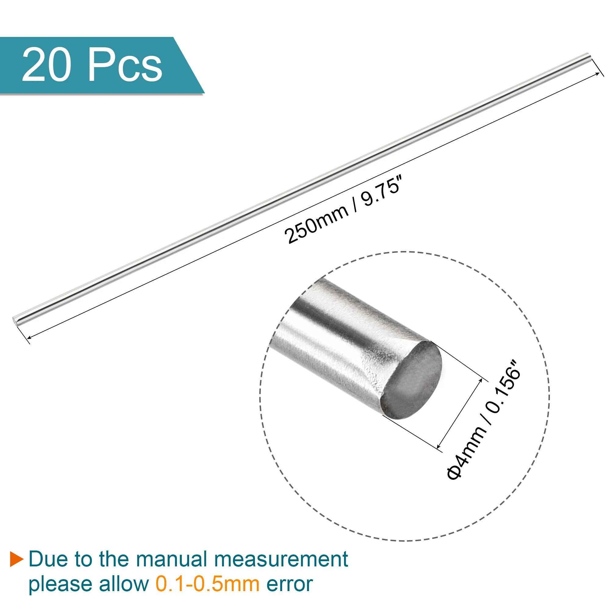 5pcs uxcell 4mm x 250mm 304 Stainless Steel Solid Round Rod for DIY Craft 