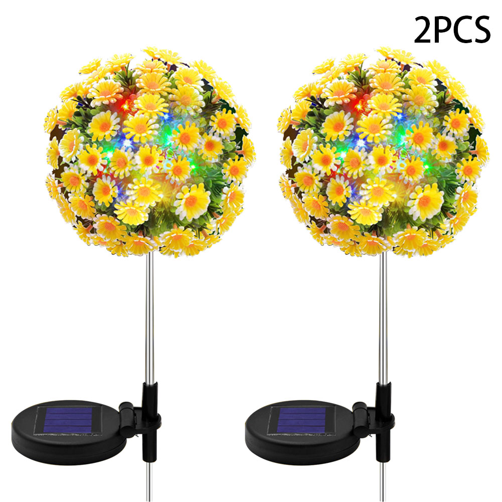Decoração da Festa Jardim ao ar Paisagem Gramado Pathway 20 Leds Luz Solar Lâmpada Cerca Estaca Daisy Flor Bola Quintal Livre 2 Pçs 9 Luzes e Iluminação