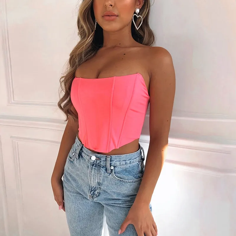 Summer Sexy Satin Cut-Out Tube Tops Bustier Women Strapless Backless Cropped Feminino Sexy Skinny Corset Tops Streetwear half bra