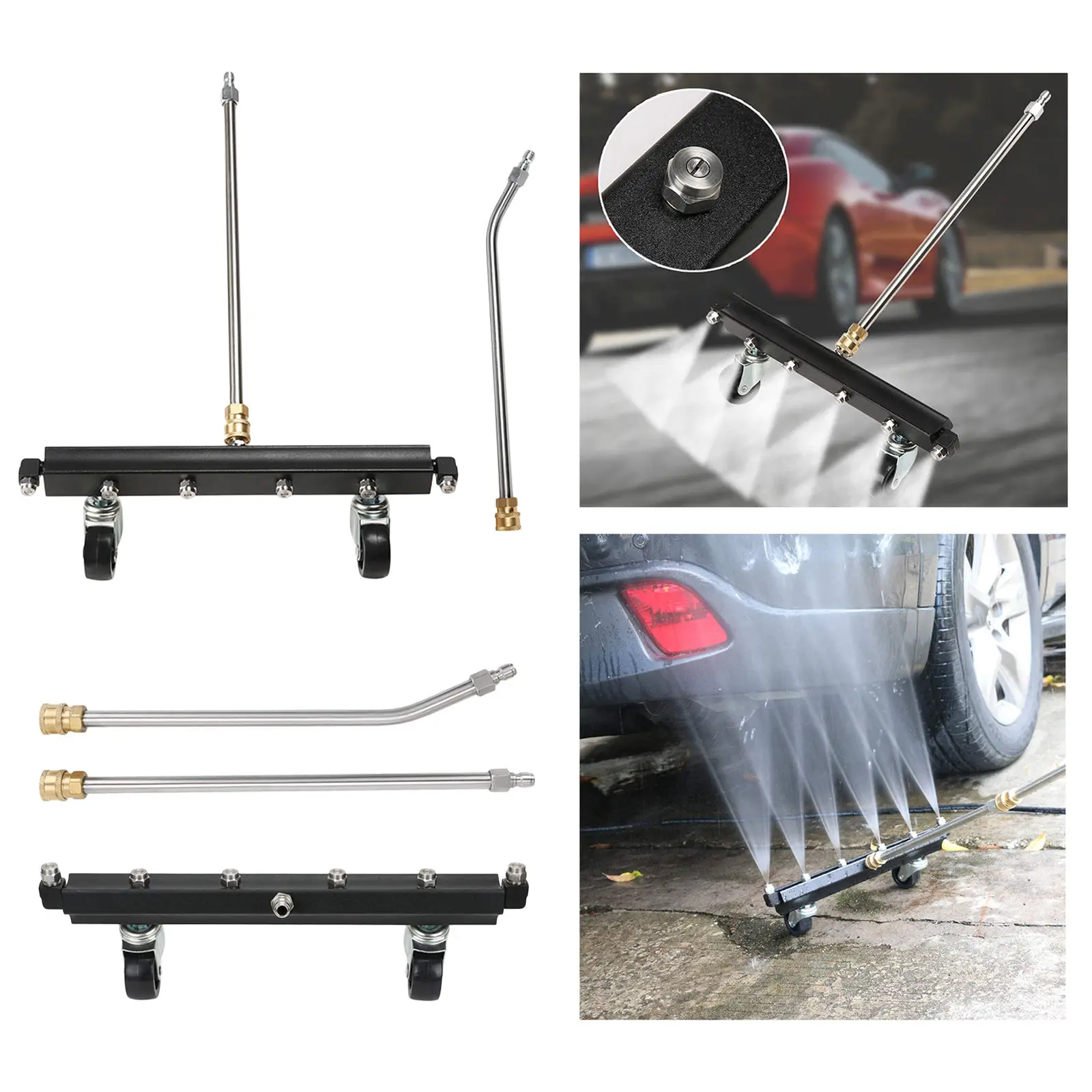 15inch Pressure Washer Attchment Undercarriage Cleaner with 6 Nozzles and 2 Extension Wands for Car Underbody Cleaning