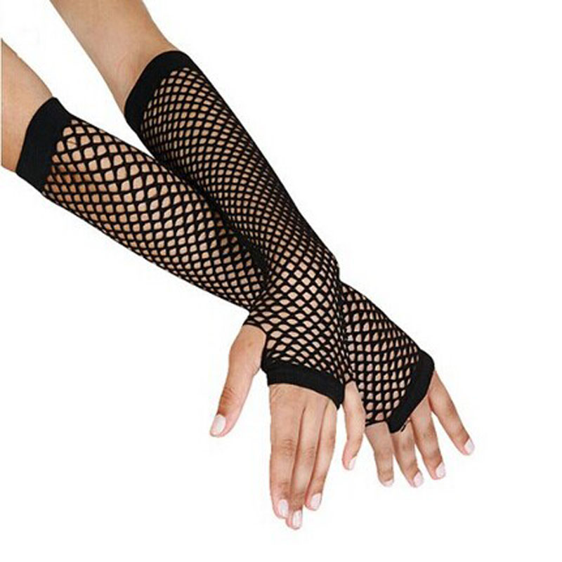 black fishnet arm warmers