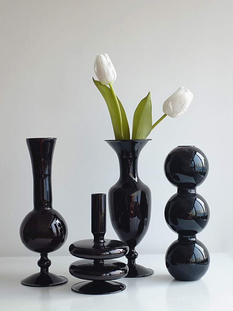 Creative Glass Hydroponic vase black candlestick glass candle stand Nordic Desktop Floral Arrangements Home Decoration Art