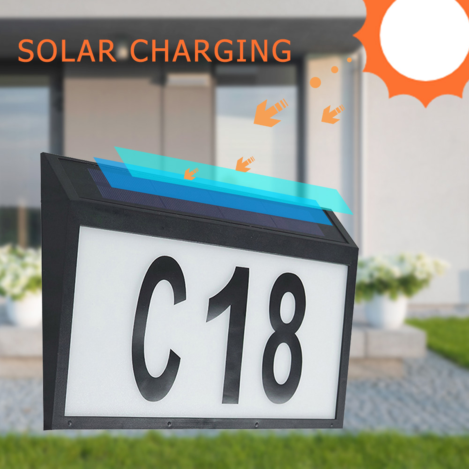 Durable Solar Address Sign Light Doorplate LED House Number 0-9 A-Z Tags