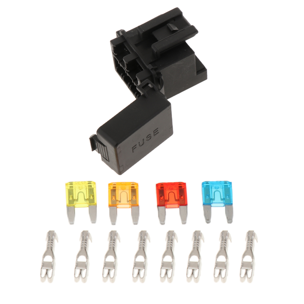 Marine Truck Camper Boat 1-Way Relay+ 4-Slot Blade Fuse Holder Box, Black