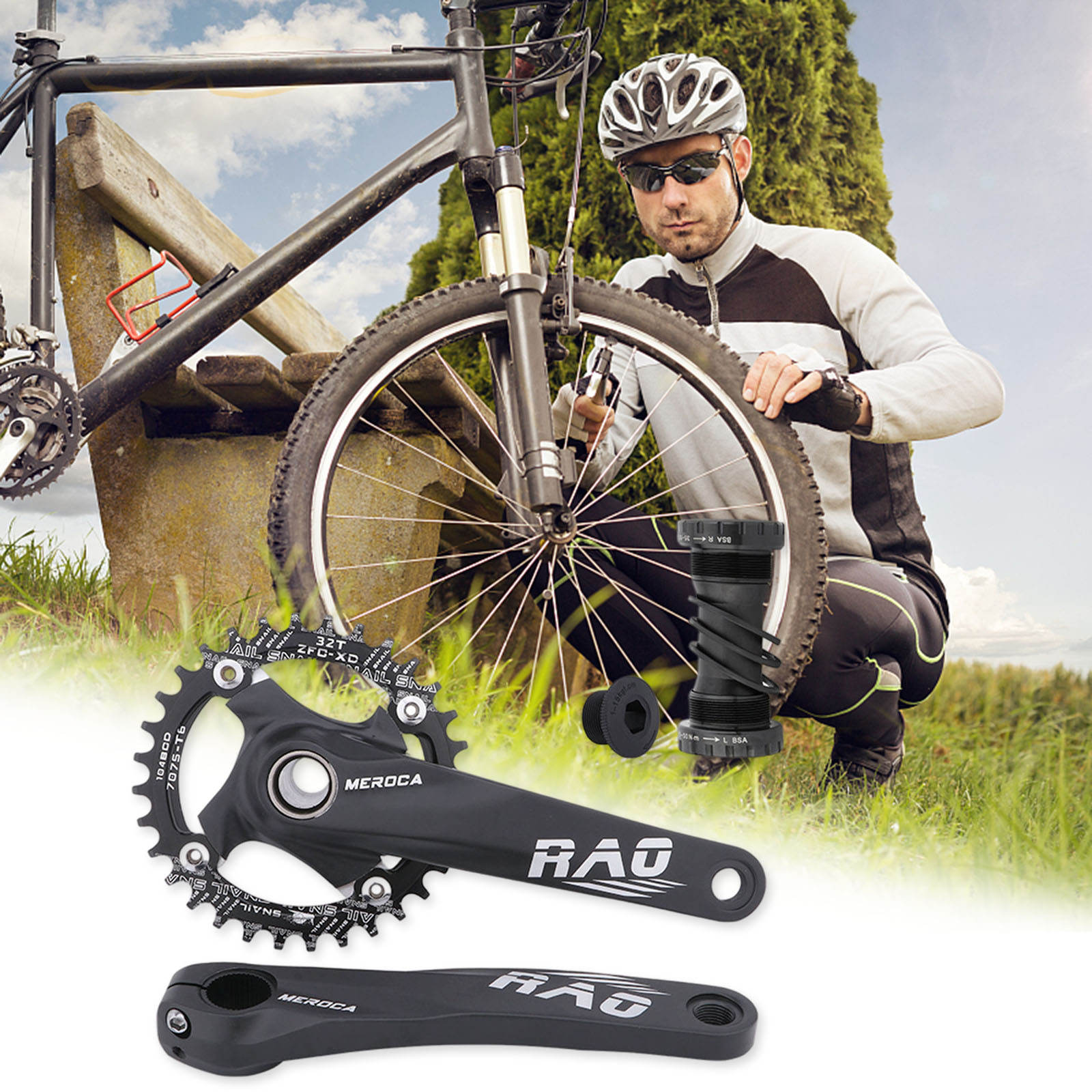 104BCD 170mm Cranks 32/34/36/38T Sprocket with Bottom Bracket Mountain Bicycle Crankset