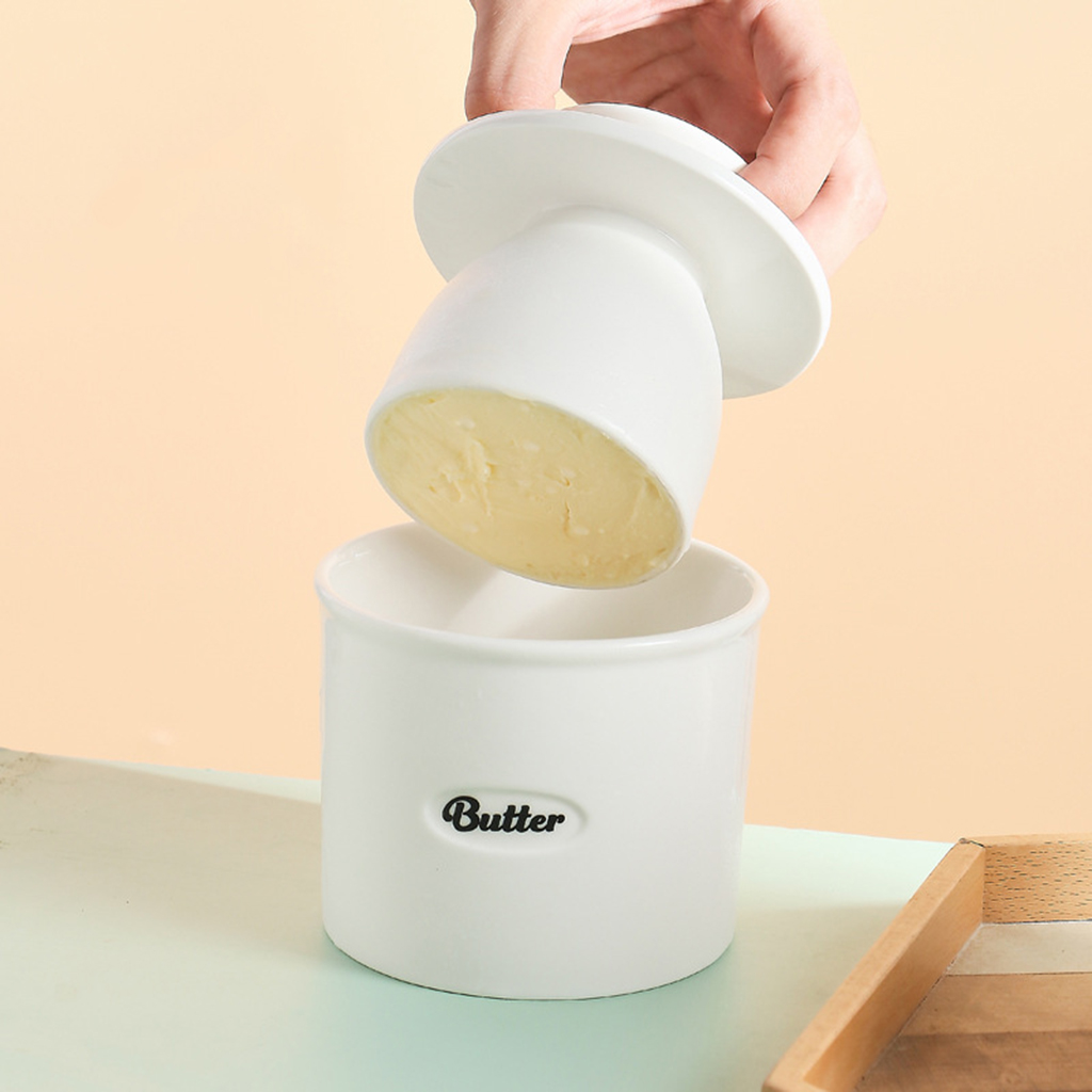 Cute Handmade Ceramic Butter Crock Fresh Spreadable Storage Holder for Refrigerator Hand-held Lid Reasonable Capacity
