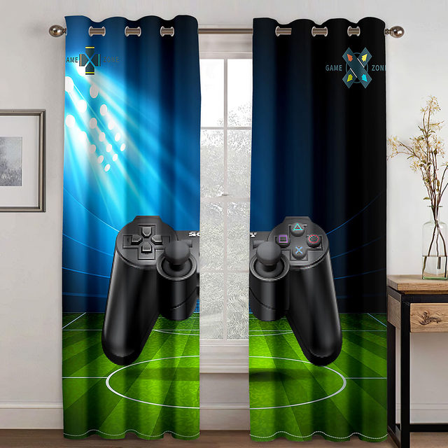 Cortinas de janela Gamepad para controle de jogo com água e fogo azul  vermelho, para meninos e meninas, jogos adultos, sala de estar, quarto,  painéis de cortina para jogos em estilo ficção