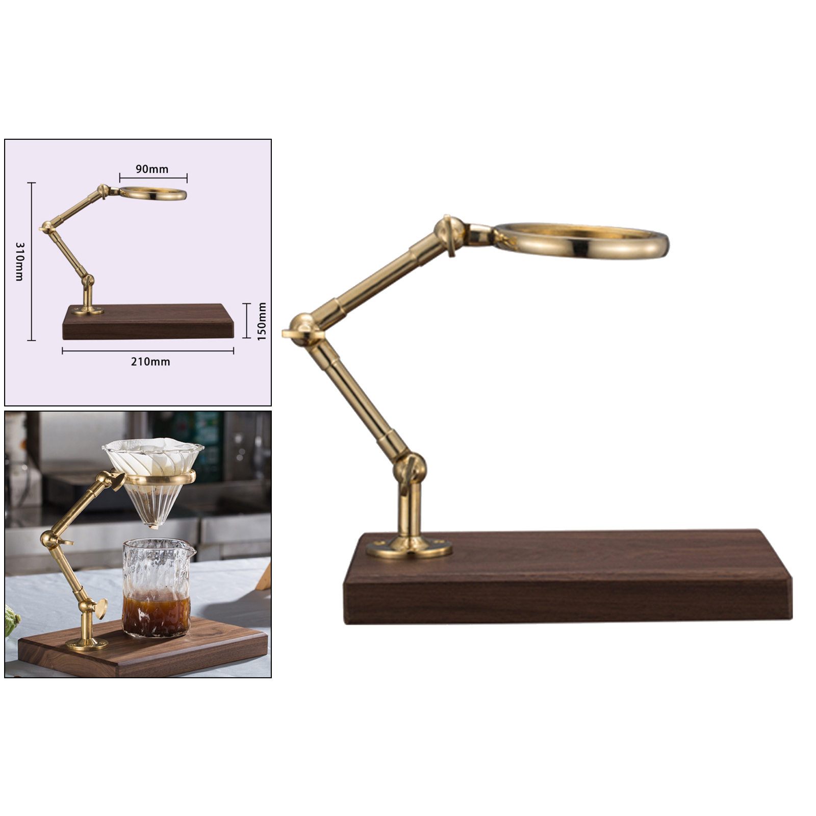 Brass Pour Over Coffee Drip Rack-with Wood Base Stand-Wonderful Presents for