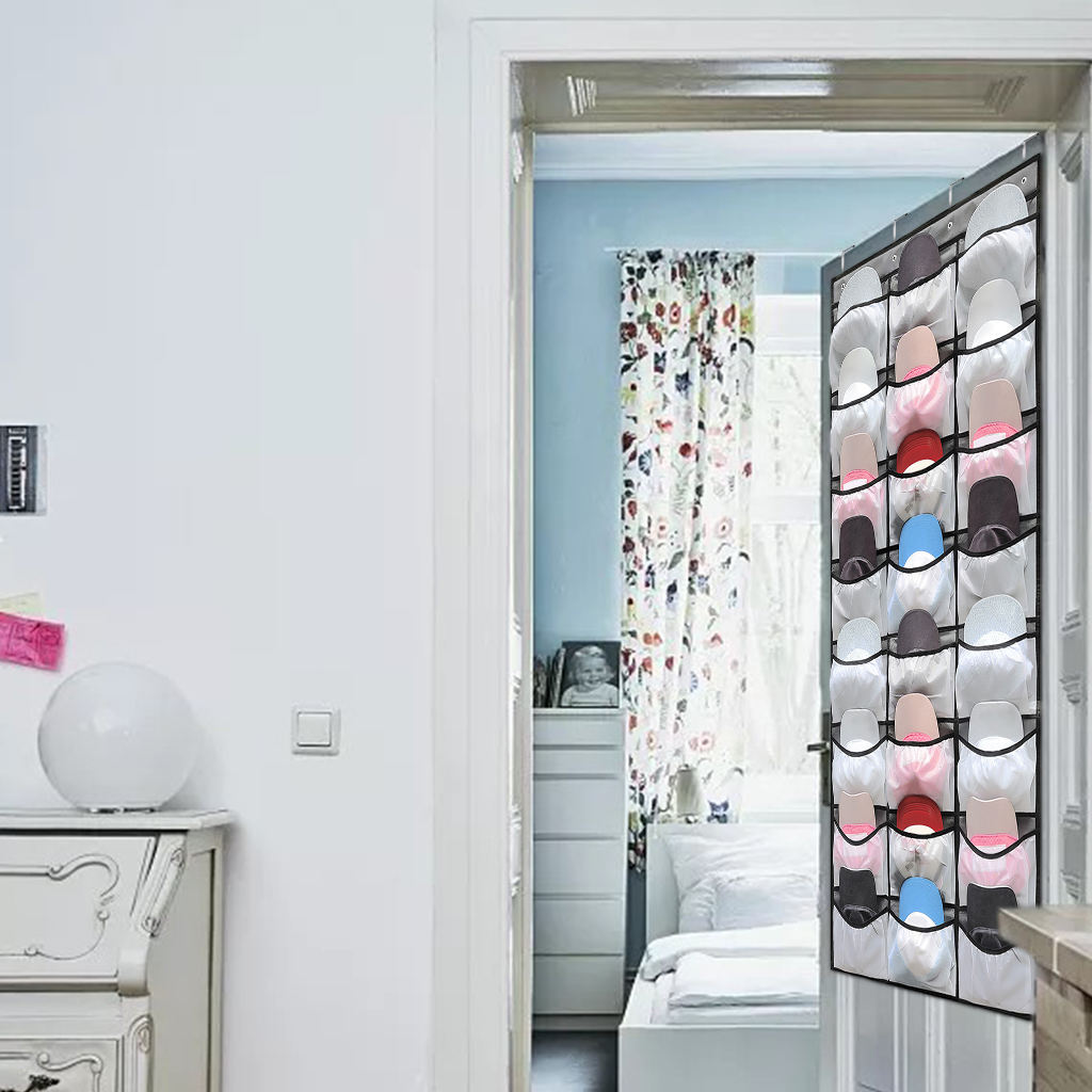 Over The Door 24 Mesh Pockets Non-woven Fabric Hanging Organizer Wall Mount Shoes Holder Door Storage for Closet Hanging