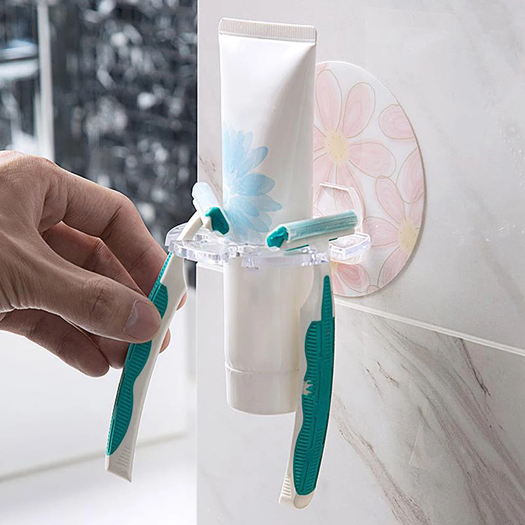 Toothbrush Holder Razor Stand Rack Toothpaste Holder Wall Mount Bathroom Toothbrush Holder Organizer for Home Bathroom