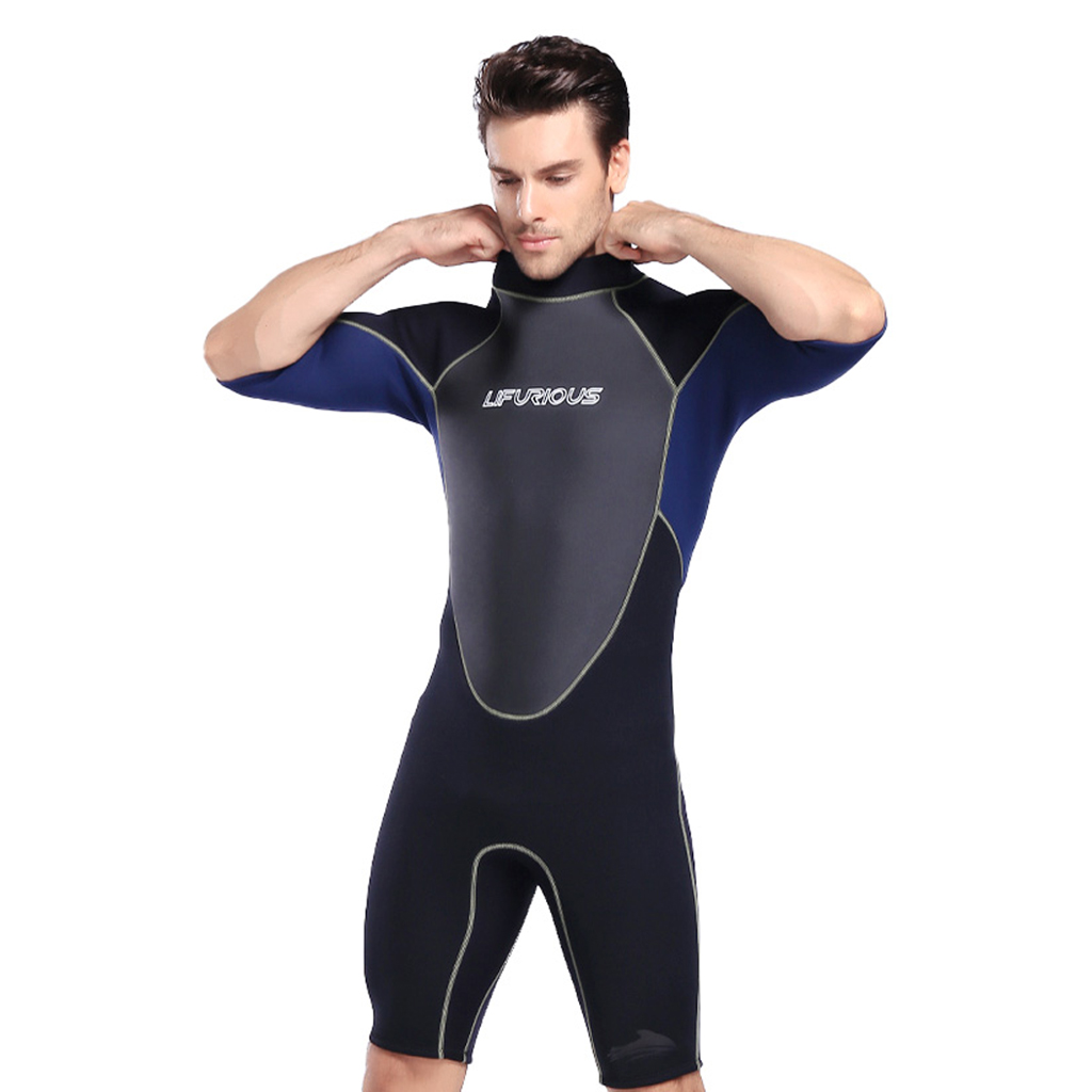 Mens 3mm Neoprene Wetsuit Full Body One-Piece Design Diving Suit Back Zip Wetsuit for Diving Snorkeling Surfing Swimming