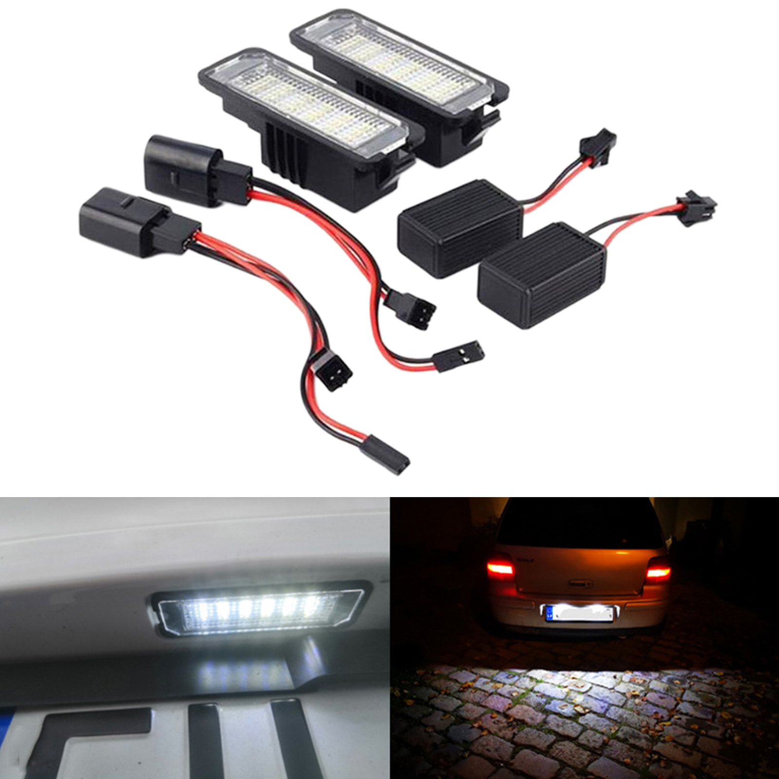 2x LED Number License Number Plate Light Lamp Bulb Assembly Fits for VW Golf Passat CC Eos