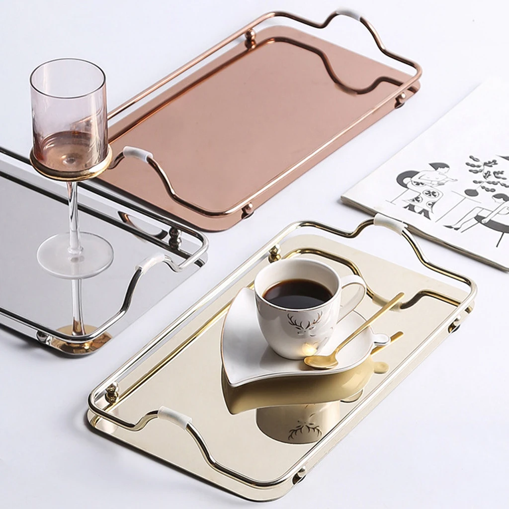 Kitchen Serving Tray with Handle Coffee Table Tray Decorative Tray Mirror Tray for Food Drinks Perfume Jewelry Storage