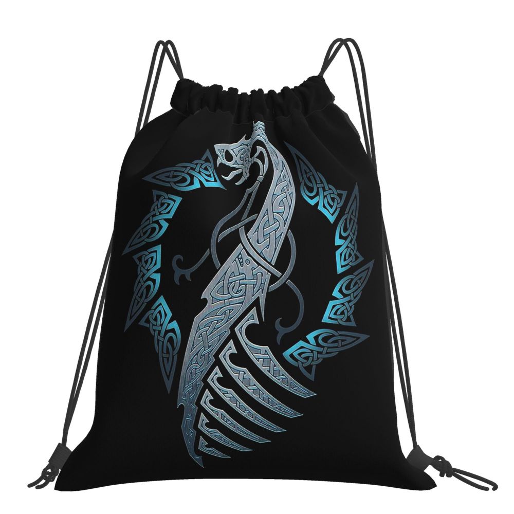 Vikings Fenrir Floki Celtic Dragon Design Drawstring Bags