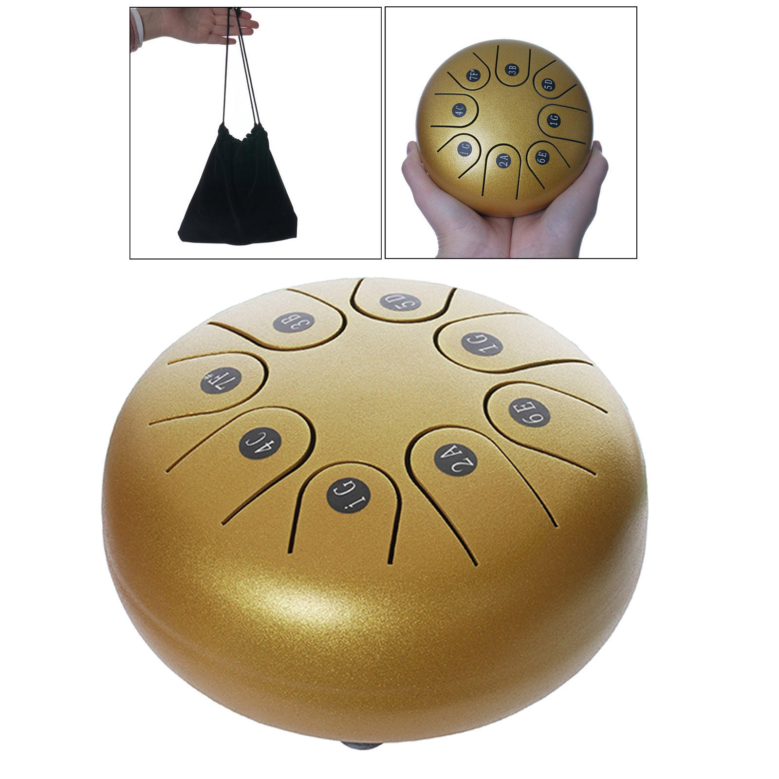8 Notes 6' Hand Pan Tongue Drum G Key Carry Bag Notes Stickers Kids Gifts Gold