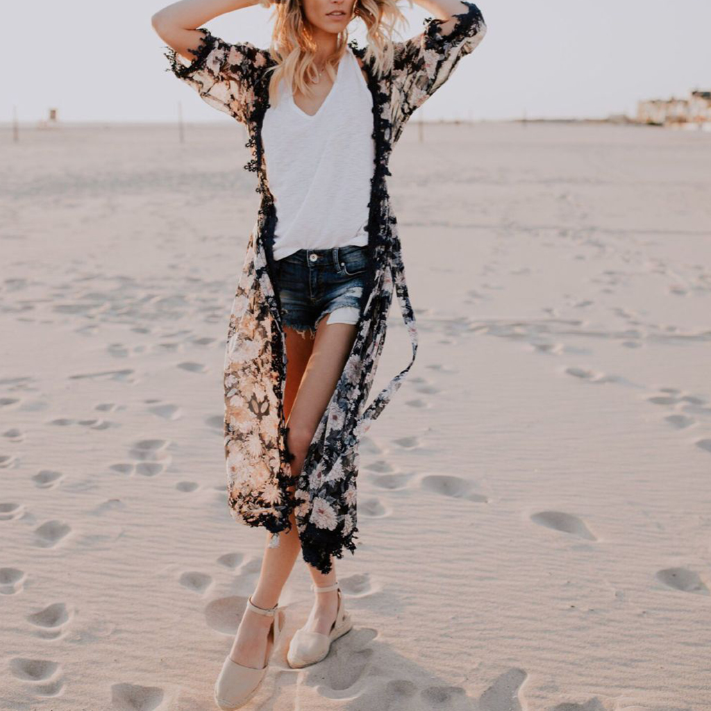Women's Bikini Swimwear Cover up Split Kimono Beach Top Swimsuit Maxi Dress for Swimming